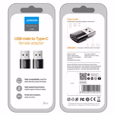 مبدل USB به Type-C جوی روم مدل Female Adapter بسته 2 عددی 