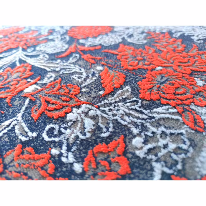 فرش ماشینی زمرد مشهد طرح وینتیج مدل افشان زمینه سورمه ای