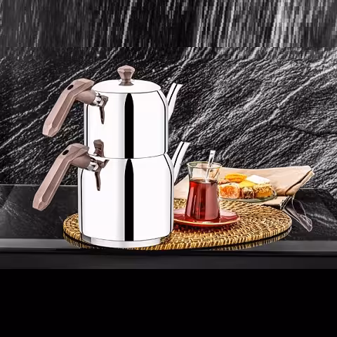 کتری قوری روی هم تمام استیل ترکیه OZLIFE-122