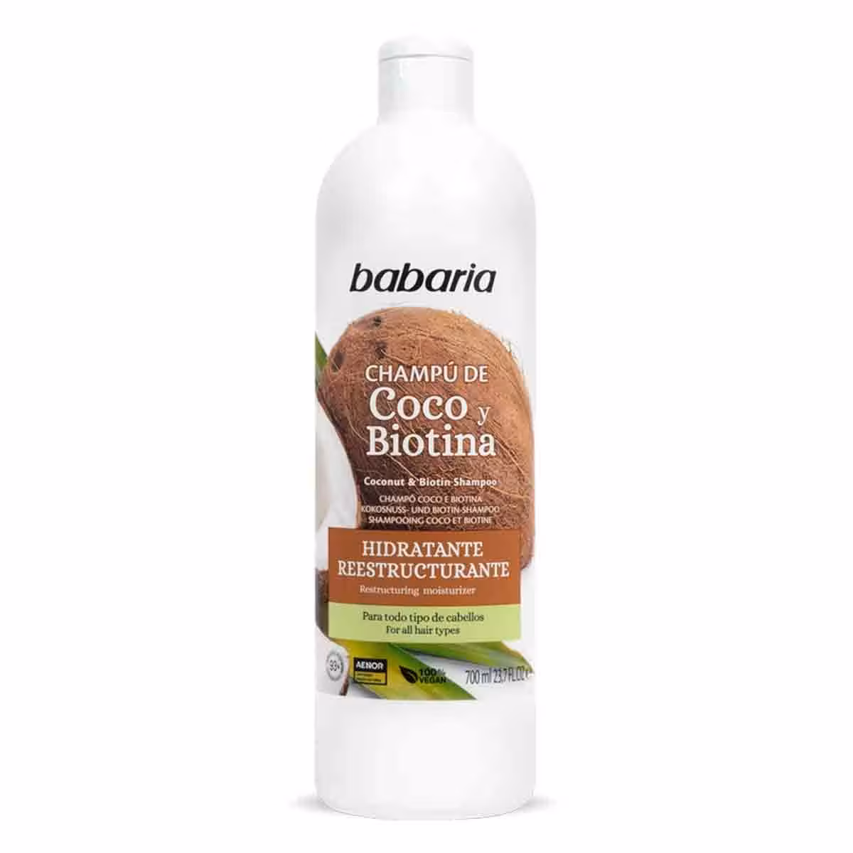 شامپو آبرسان و مرطوب کننده باباریا babaria مدل نارگیل و بیوتین Coco & Biotina مناسب انواع مو،اسپانیا حجم 700 میل