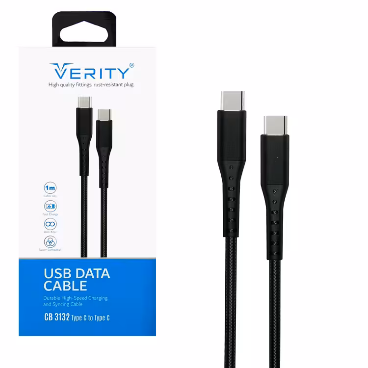 کابل دیتا و شارژ VERITY دو سر Type-C مدل 3132
