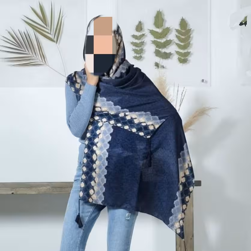 شال نخی حصیری آبی