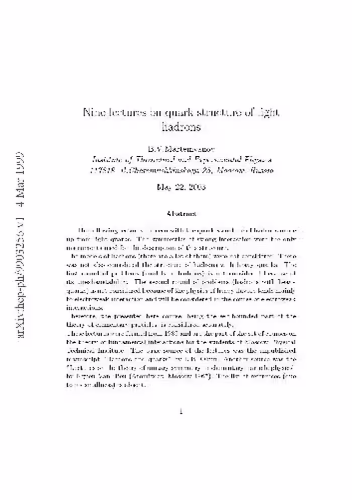خرید و دانلود نسخه کامل کتاب Nine lectures on quark structure of light hadrons