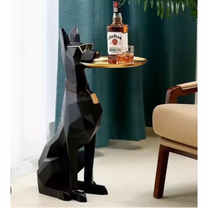 مجسمه کنارسالنی دکوری خاص سگ میزبان با سینی