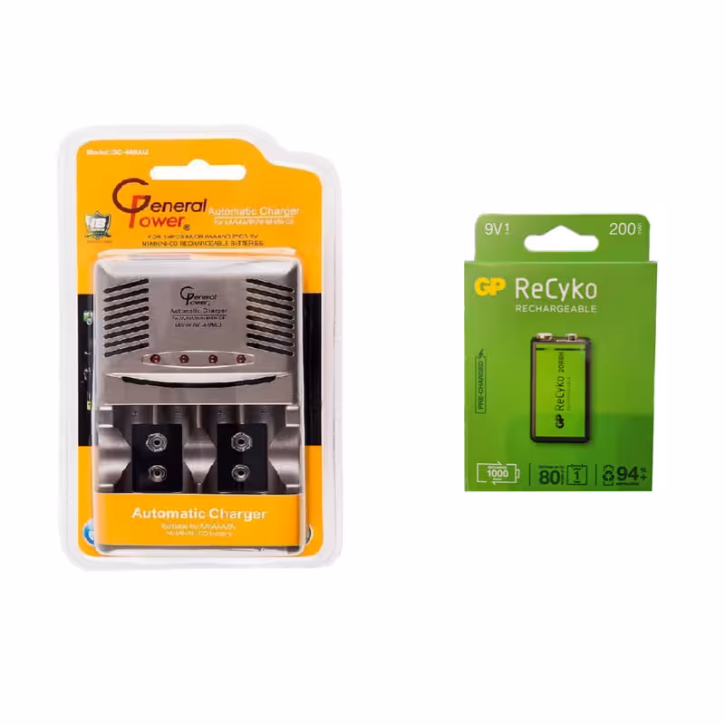 شارژر باتری جی‌پی مدل 408AU به همراه باتری کتابی قابل شارژ 200mAh