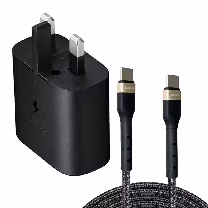 شارژر دیواری 25 وات لیندوس پلاس مدل Galaxy S23 FE با کابل USB-C | کالا مکس