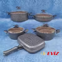 سرویس قابلمه 10 پارچه چدن گرانیت اویز EVIZ مدل سوئینگ طوسی
