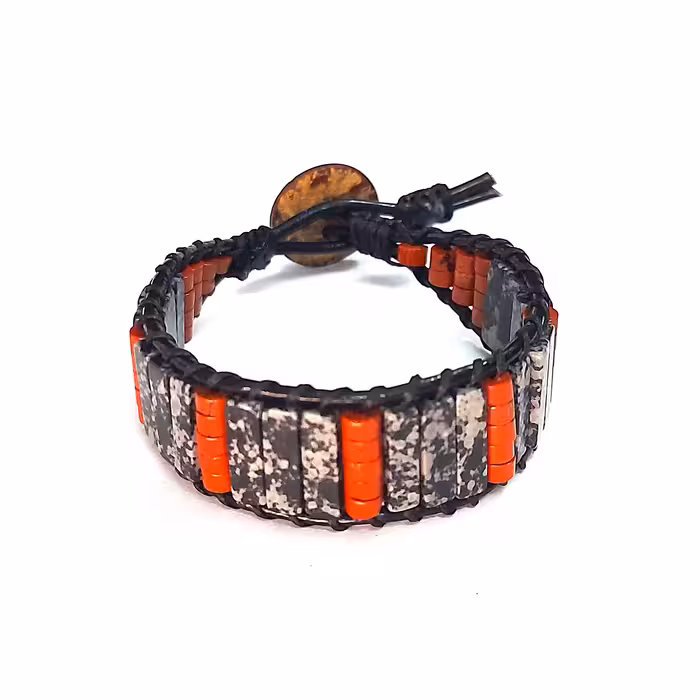 دستبند سنگ جاسپر قرمز و آبسیدین کد 310076