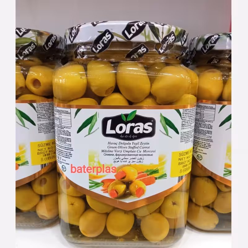 زیتون سبز مغزدار لوراس در دو نوع هویج و سیر  900گرم | amazonchi