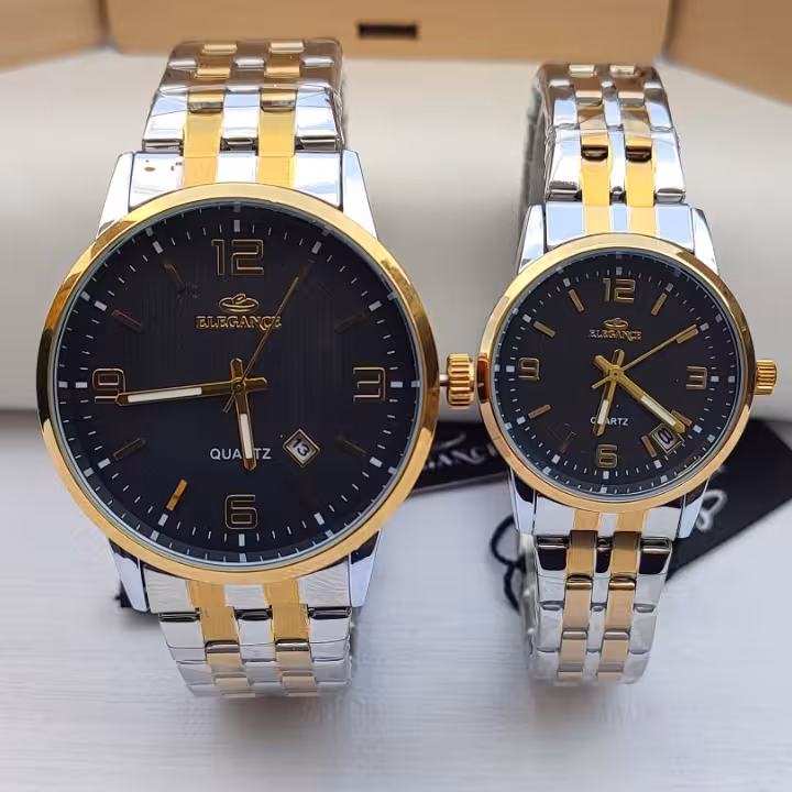 ست ساعت زنانه مردانه الگانس نقره ای طلایی