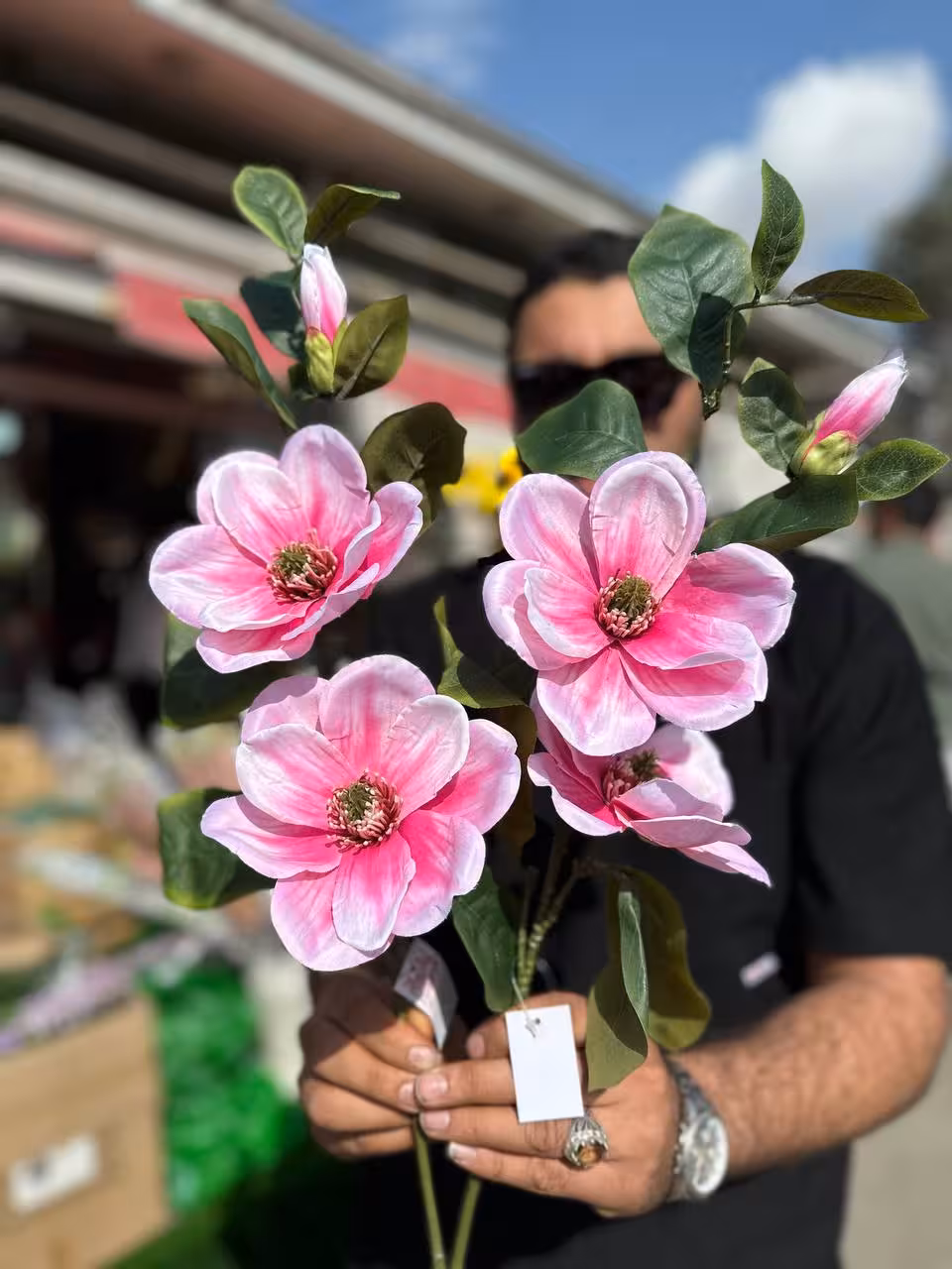 گل مصنوعی مگنولیا صورتی