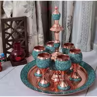 سرویس شربت خوری مسی فیروزه کوبی اصل نیشابور