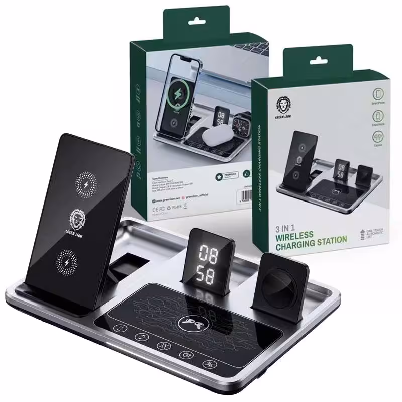 استند شارژ وایرلس Green lion 4in1 wireless charging station 15w