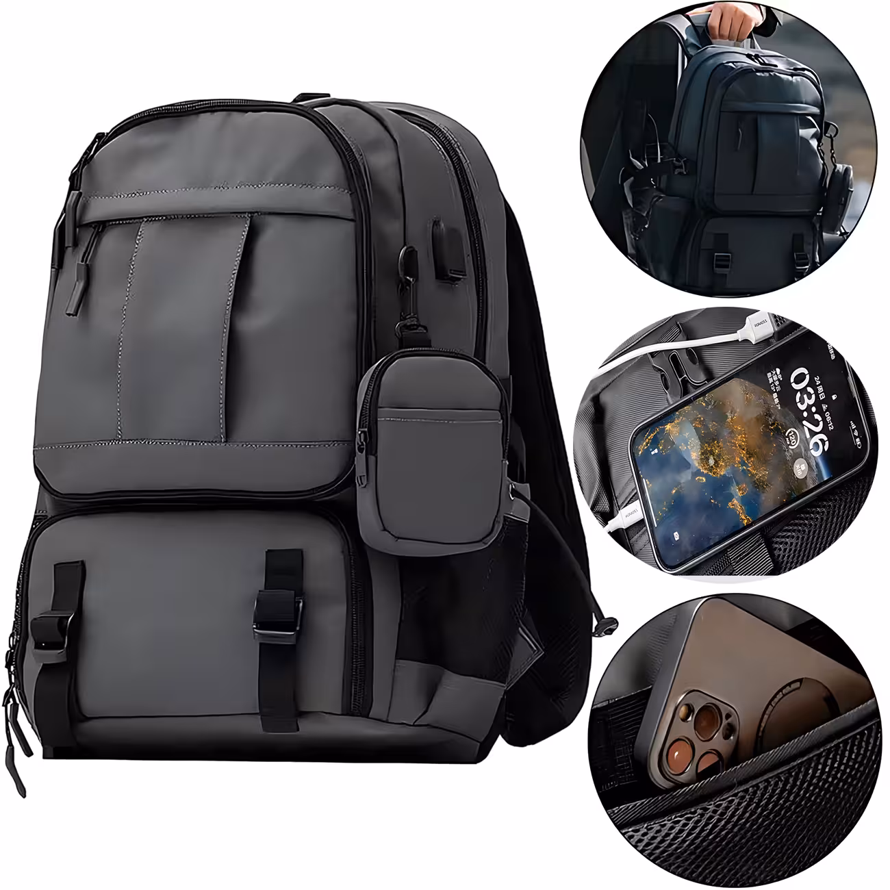 کوله‌پشتی مسافرتی لپ‌تاپ 16 اینچ و آیپد 9.7 اینچ ضدآب 26 لیتر Tanjiezhe YG031 با پورت USB