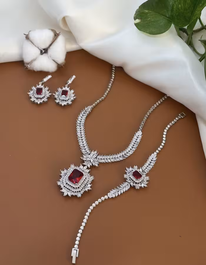 سرویس نقره سلطنتی یاقوت سرخ جواهری زنانه کد 60777