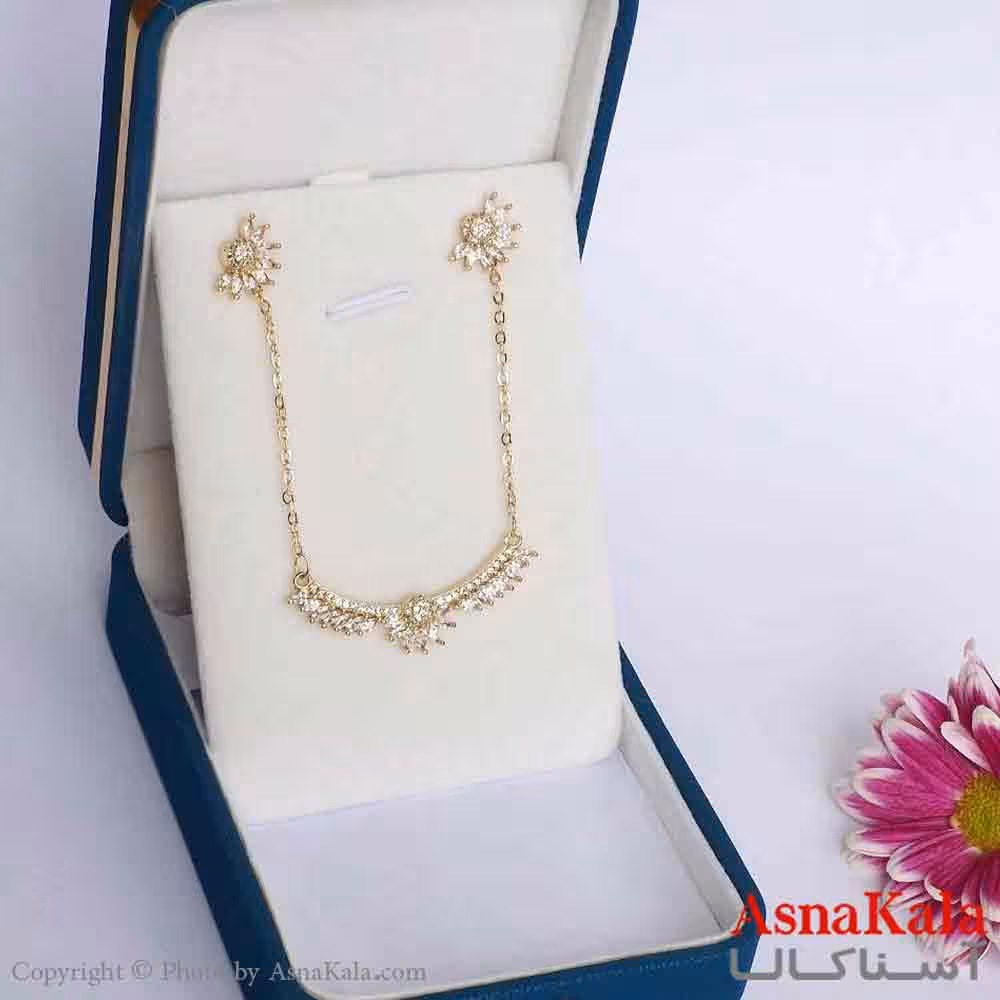 نیم ست زنانه شامل گردنبند و گوشواره  استیل مدل نگینی  کد NIM14713W