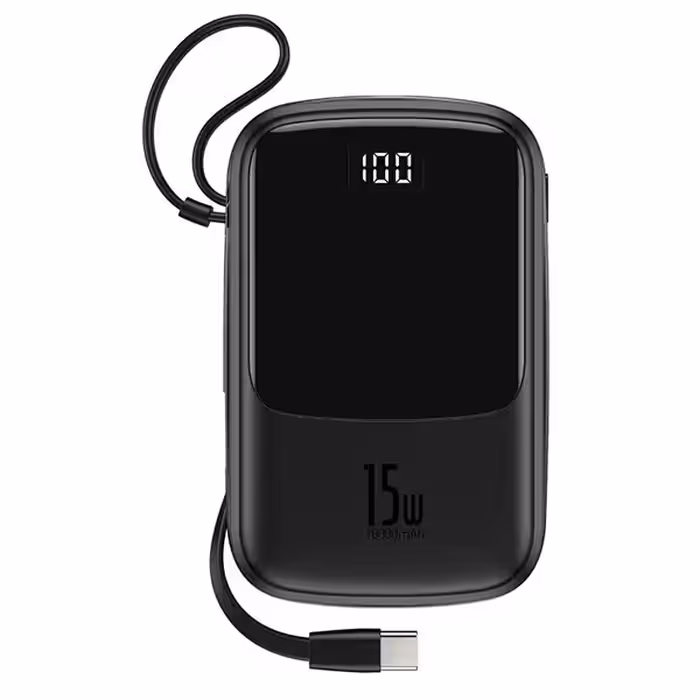 پاوربانک بیسوس 10000 میلی آمپر کابل متصل لایتنینگ Baseus QPow Digital Display Power Bank Type-c
