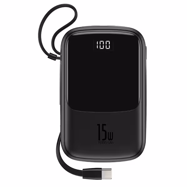 پاوربانک بیسوس 10000 میلی آمپر کابل متصل لایتنینگ Baseus QPow Digital Display Power Bank Type-c