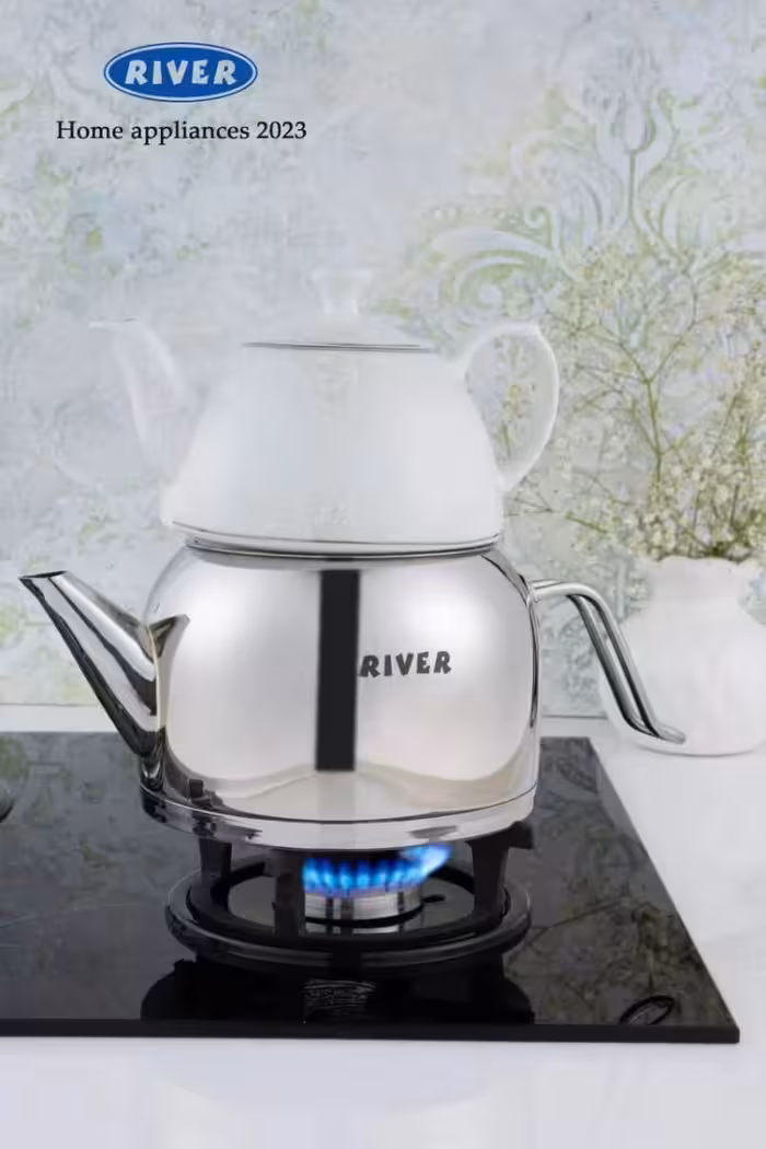 کتری قوری استیل لوله 2/7لیتر دسته استیل ریور کد 3890