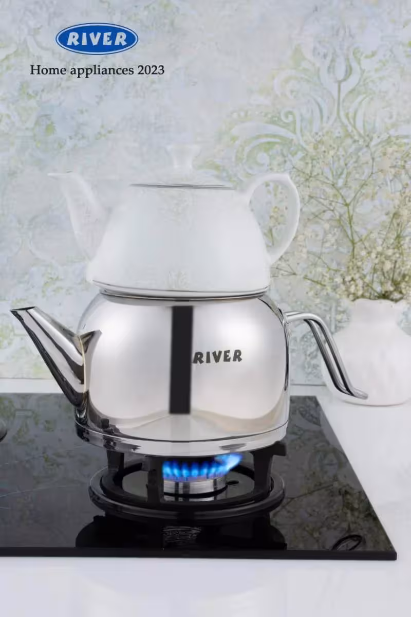 کتری قوری استیل لوله 2/7لیتر دسته استیل ریور کد 3890