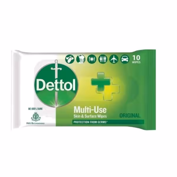 دستمال مرطوب آنتی باکتریال دتول  مدل Original  مناسب پوست و سطوح 10عددی