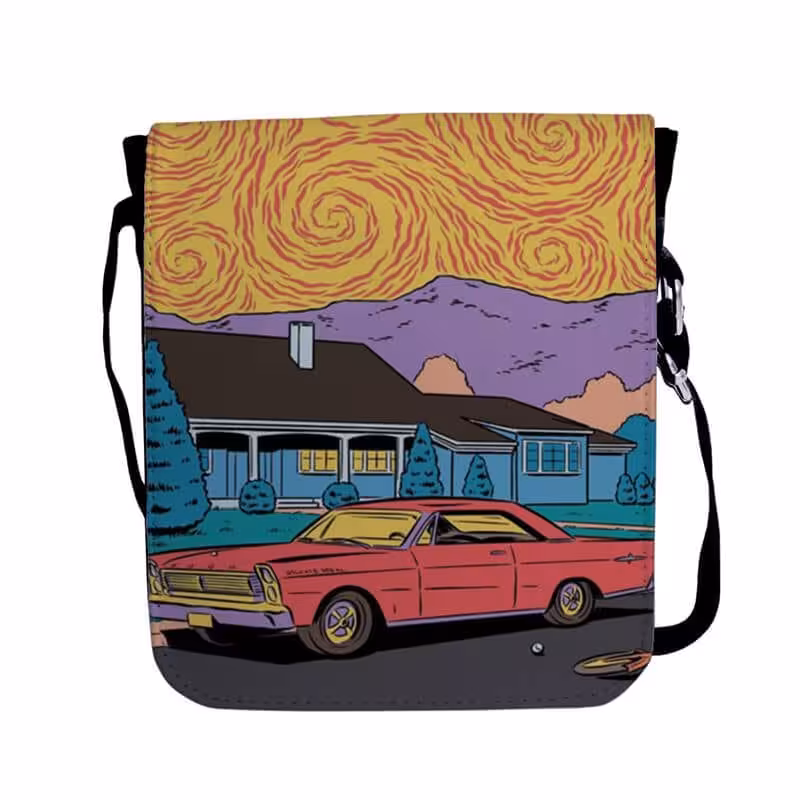 خرید و قیمت کیف دوشی طرح نقاشی ماشین قدیمی کد 8372