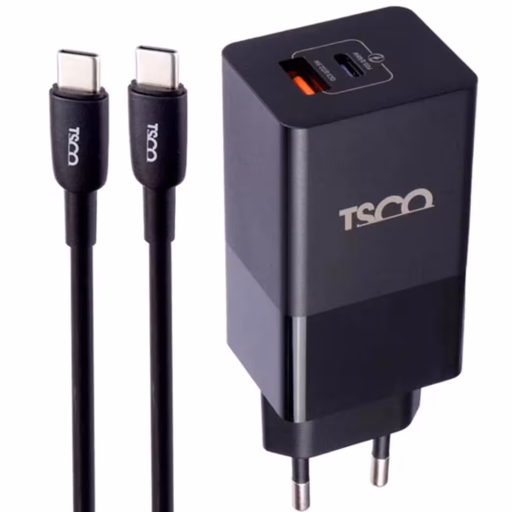 شارژر دیواری تسکو مدل TTC 67 به همراه کابل تبدیل USB-C دو پورت 65 وات پشتیبانی از فناوری USB PD ارسال رایگان و هدیه