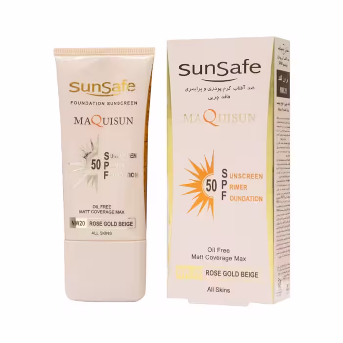 کرم ضد آفتاب SPF50 پودری و پرایمری بژ رزگلد سان سیف – NW20 پوشاننده ناهمواری و لکه های پوست