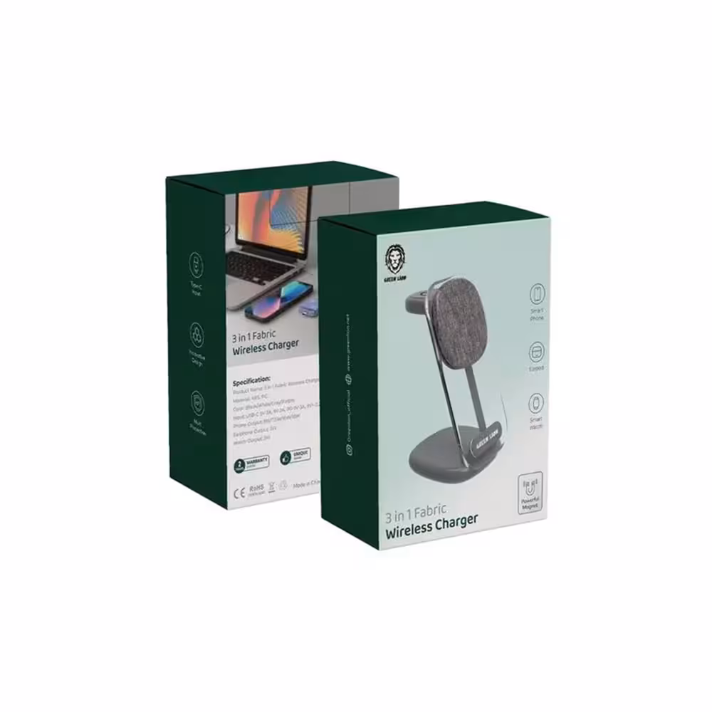 شارژر بی سیم گرین لیون مدل Green lion GN3IN1FAWIRC wireless fabric