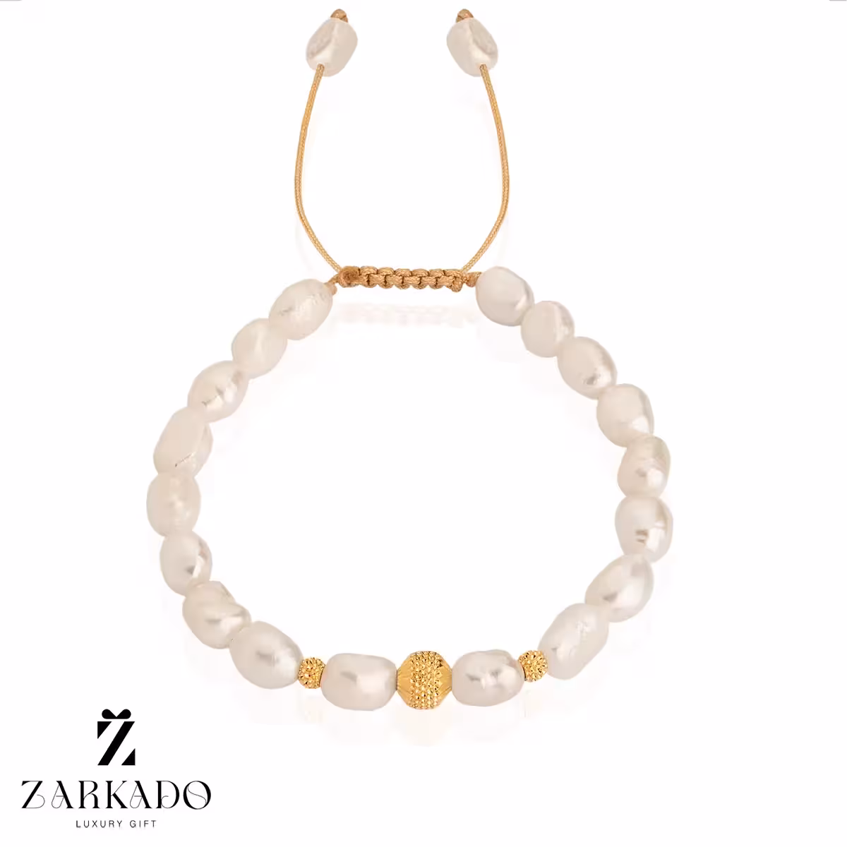 دستبند مروارید پرورشی و گوی طلا چکشی