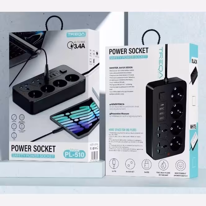 سه راهی چند راهی سیار برق پورت USB شارژ، TREQA PL-510 برند معتبر و کیفیت عالی