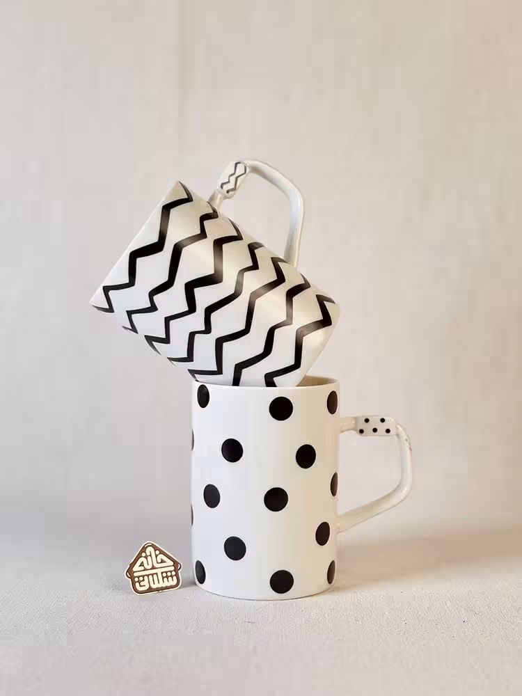 ماگ طرحدار سفید مشکی درب دار کد002909