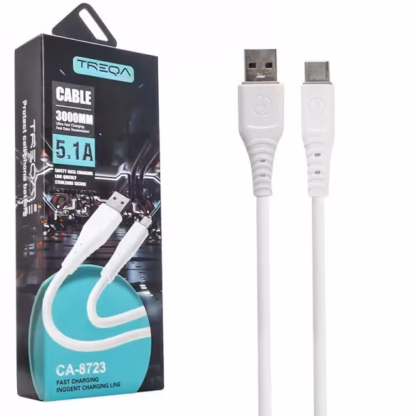 کابل شارژ تایپ سی TREQA مدل CA-8723 طول 3 متر | فست شارژ و انتقال داده با بدنه مقاوم