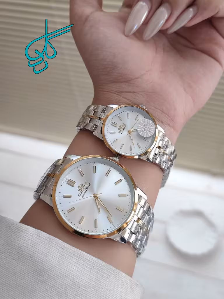 خرید ست ساعت زنانه و مردانه کلاسیک مارک الگانس موتور ژاپن دوقفله مخفی کیفیت عالی رنگ ثابت کد 2117271 - ردگل