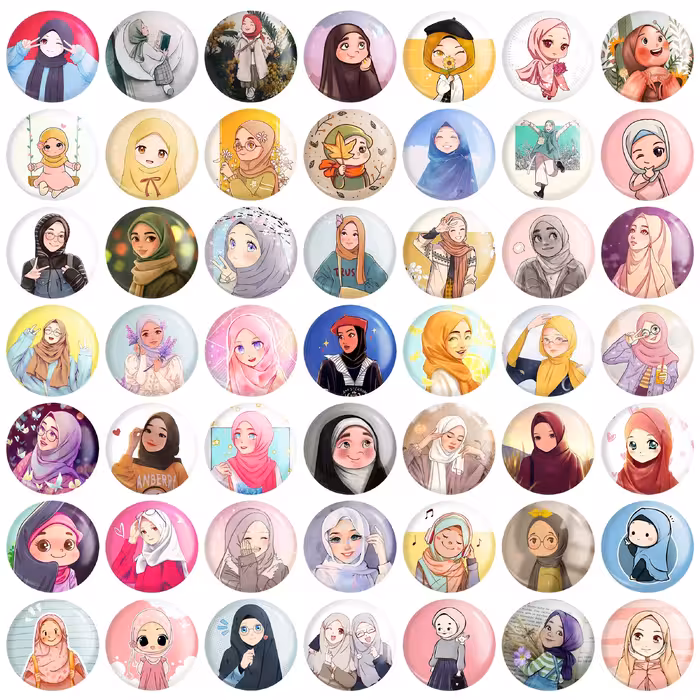 مگنت خندالو طرح  دخترانه با حجاب کد 104 مجموعه 50 عددی