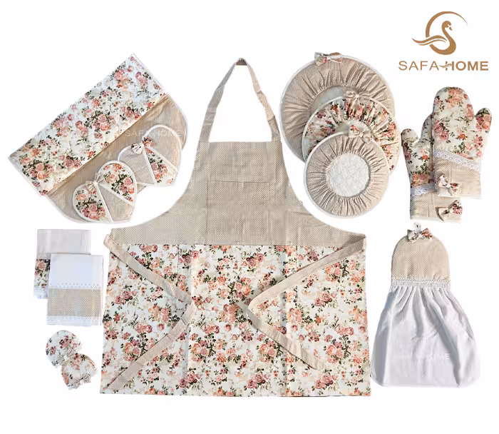 سرویس آشپزخانه 14 تکه چاپی طرح گلدار کرم