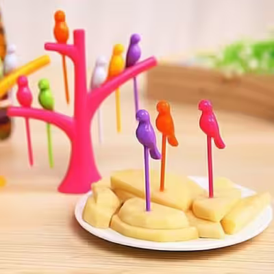 چنگال زیتون خوری مدل HUMMING BIRD کد RB218 مجموعه 6 عددی به همراه استند