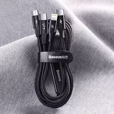 کابل تبدیل USB-C به لایتنینگ/USB-C/microUSB باسئوس مدل Rapid Series 3-IN-1 طول 1.5 متر