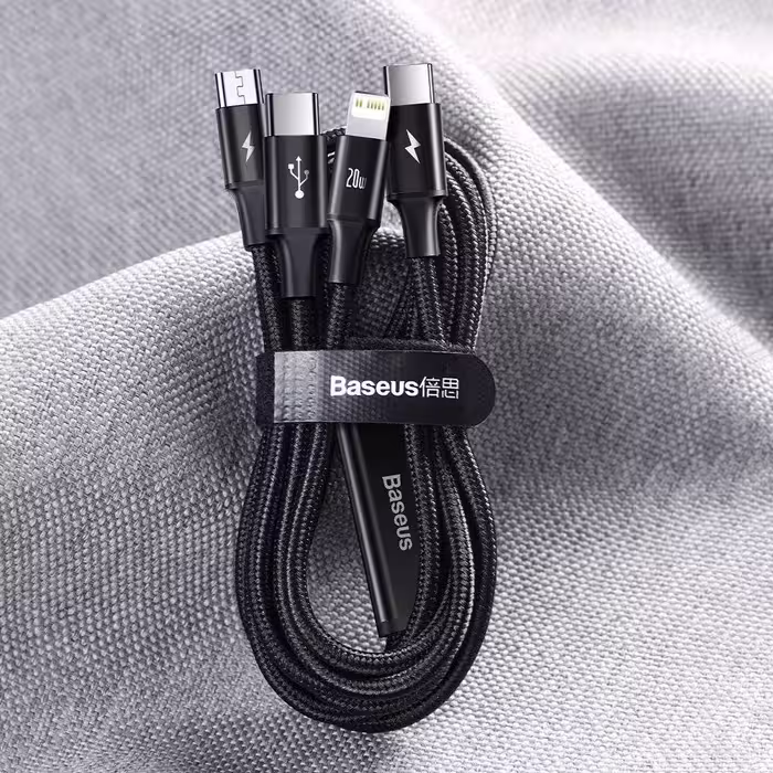 کابل تبدیل USB-C به لایتنینگ/USB-C/microUSB باسئوس مدل Rapid Series 3-IN-1 طول 1.5 متر
