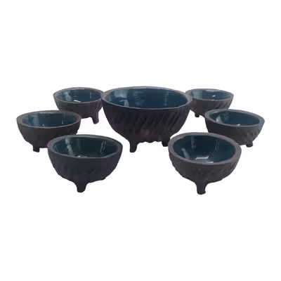 کاسه سفالی مدل هفت سین طرح چوب مجموعه 7 عددی