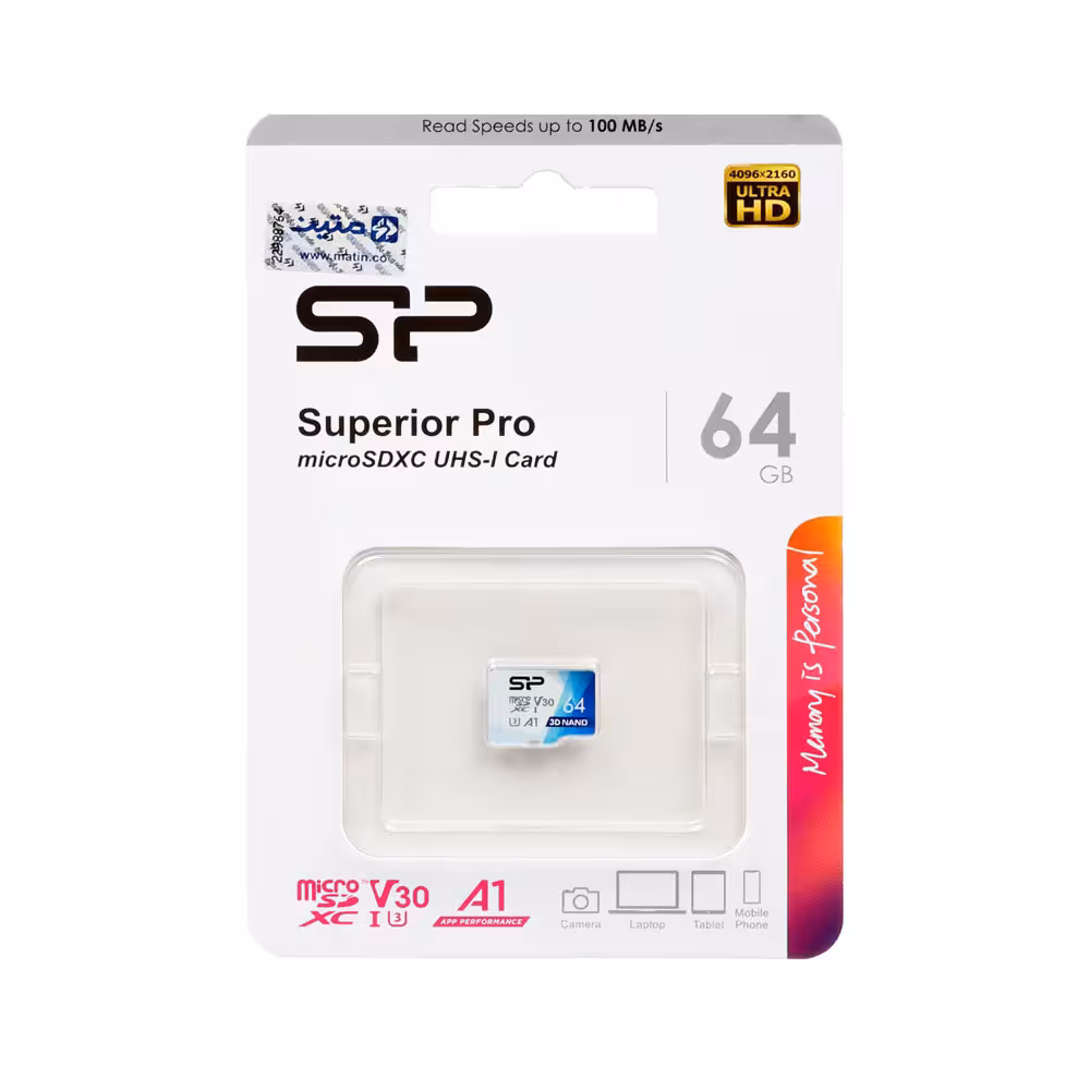 رم میکرو سیلیکون پاور Silicon Power microSDXC UHS-I U3 Class 10 Superior Pro-100MB/S - 64GB رنگی