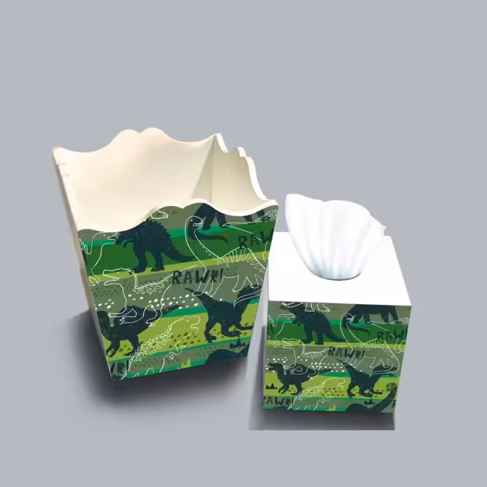 ست سطل و جا دستمال چوبی کودک طرح دایناسور کد A4063