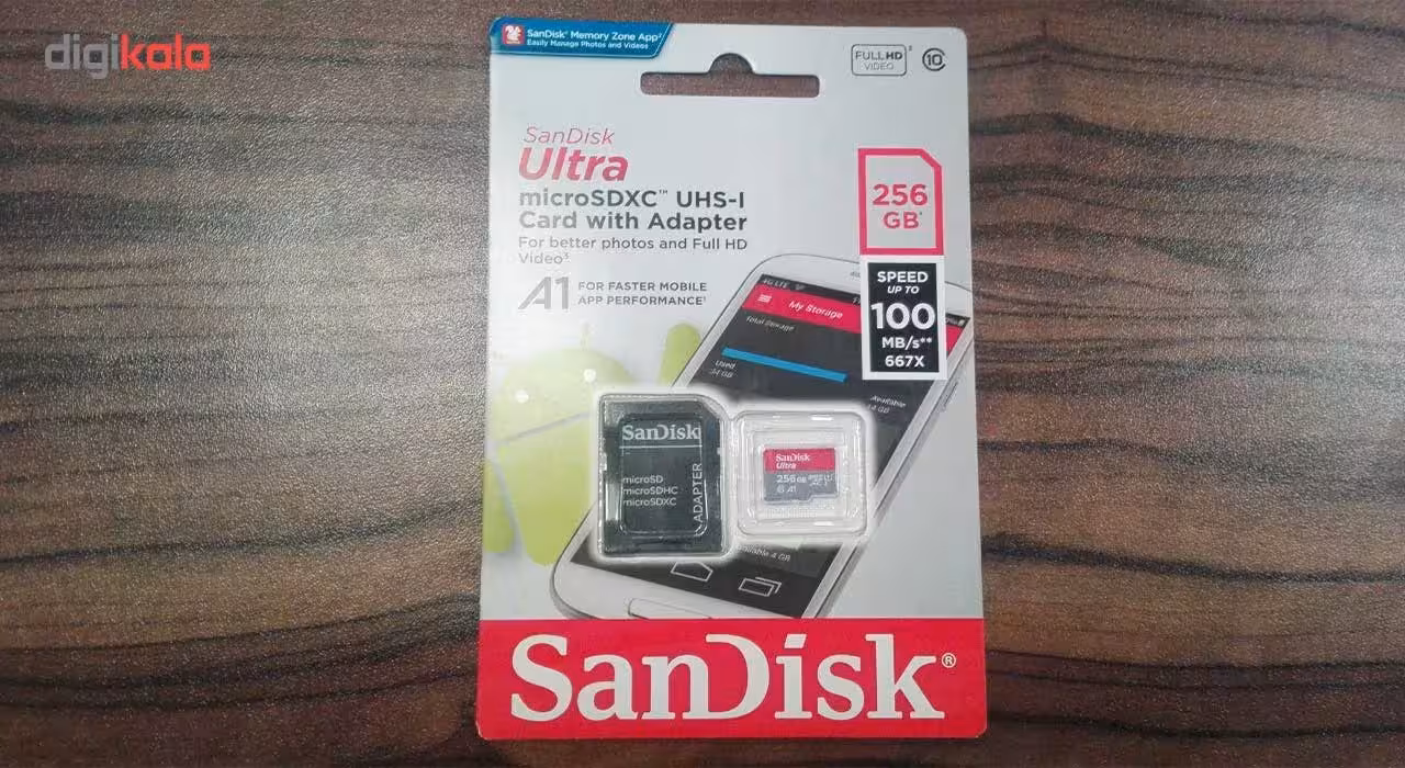 کارت حافظه microSDXC سن دیسک مدل Ultra کلاس10 و A1 استاندارد UHS-I U1 سرعت 100MBps 667X همراه با آداپتور SD ظرفیت 256 گیگابایت