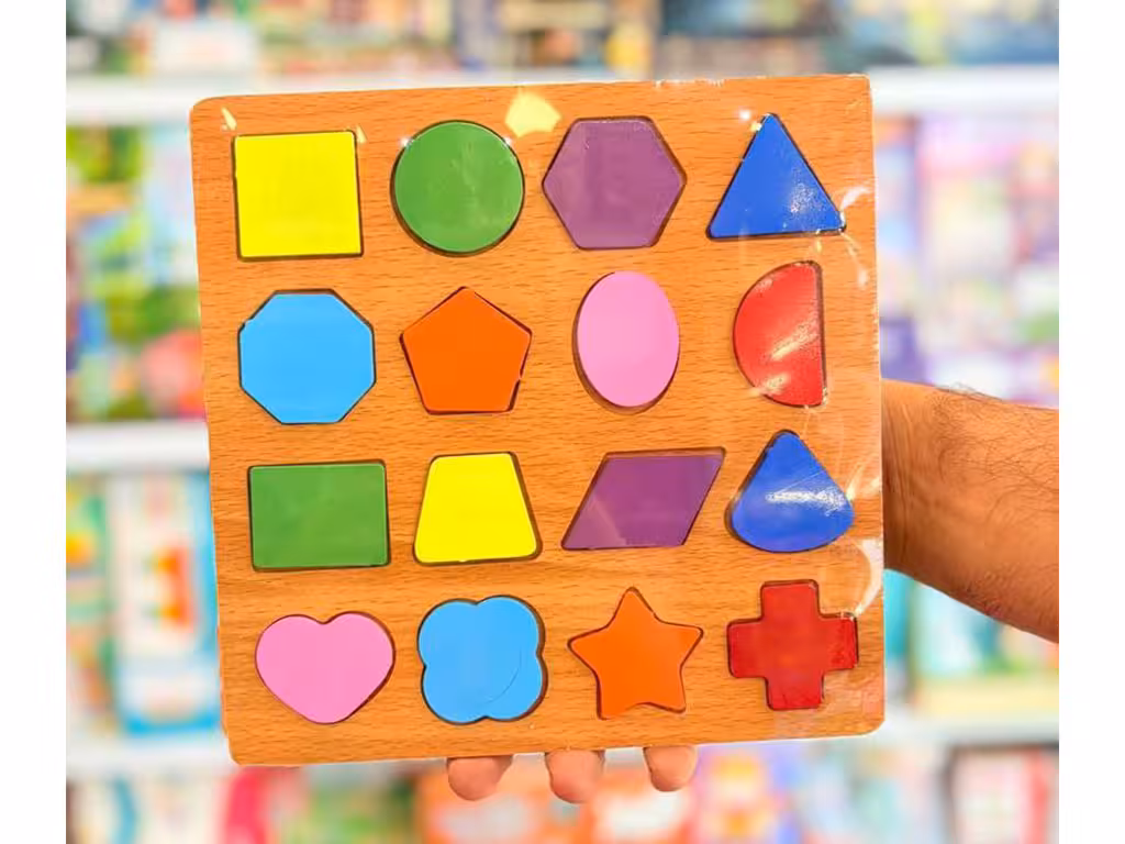 پازل برجسته جاگذاری اشکال طرح دار چوبی 16 تکه