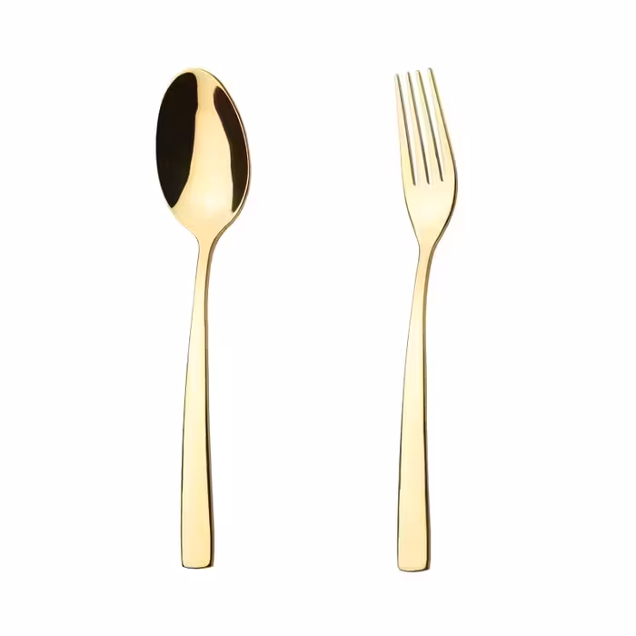 قاشق و چنگال غذاخوری ناب استیل مدل فلورانس تمام طلایی