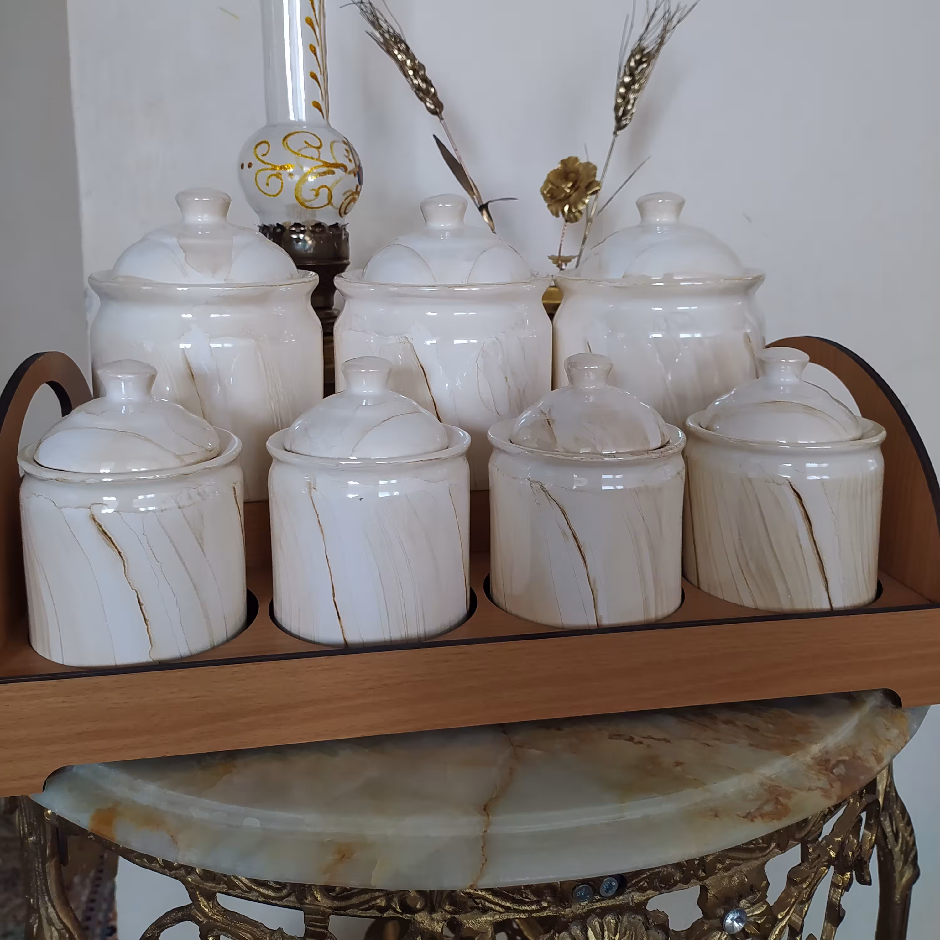 جا ادویه 7پارچه سرامیکی استند چوبی 