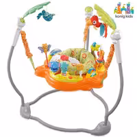 جامپر پایه دار کیدز موزیکال و چراغدار طرح جنگل رنگ نارنجی سبز konig kids jungle jumper