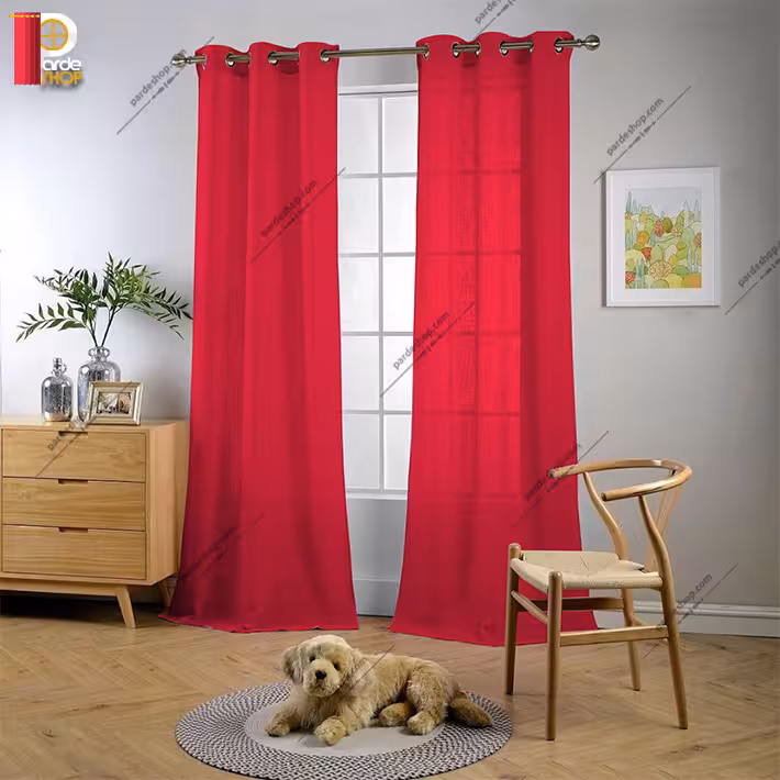 پرده آماده پانچی تور کتان رنگ سرخابی ارتفاع 280 سانتی متر