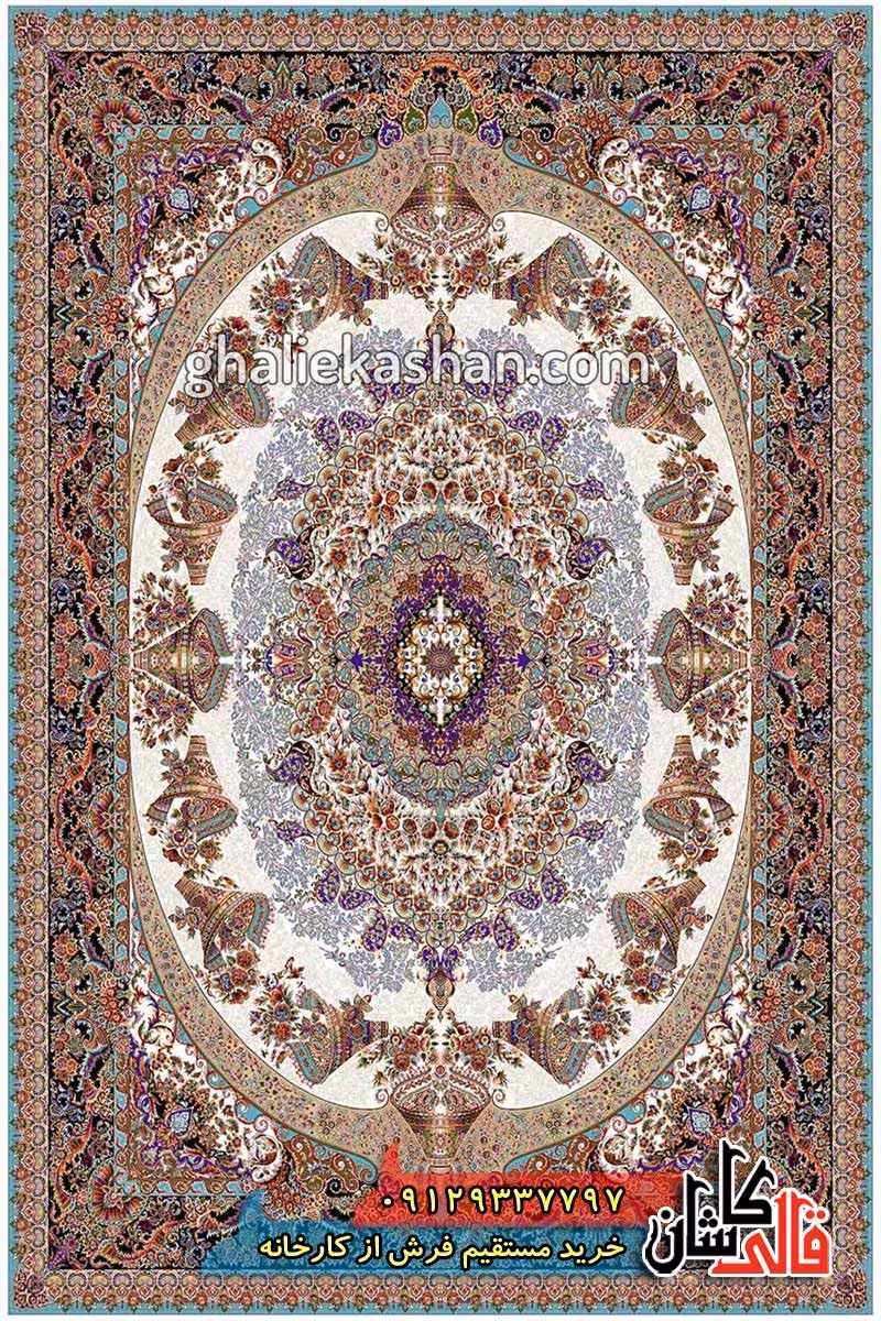 فرش 1000 شانه طرح سندس زمینه کرم کاشان