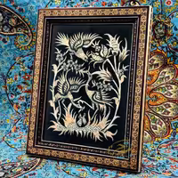 تابلو قلمزنی رومیزی با قاب خاتم کاری تک گل 22در29